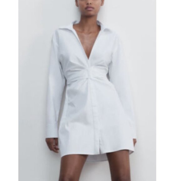 NWT! Zara Short Stretch Poplin Dress White Knot - Picture 1 of 7